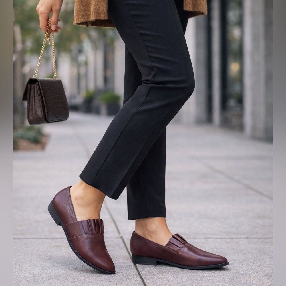 Bueno Burcu leather ruffle flats Merlot
